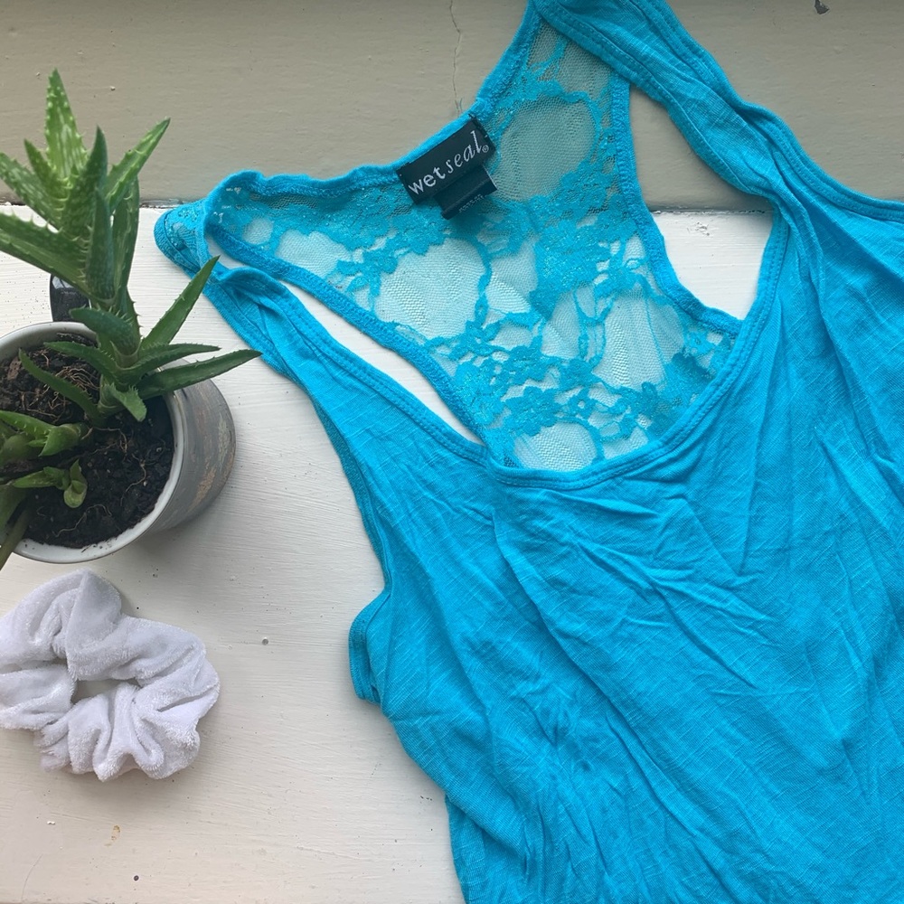 Wet Seal Electric Blue Sheer and Lace Tank Top